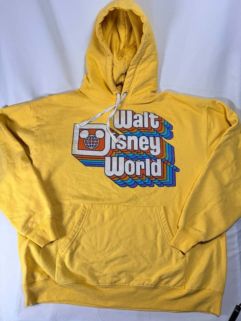 Kitschcore Disney Parks Walt Disney World Retro 70s Logo Yellow Hoodie Sweatshir